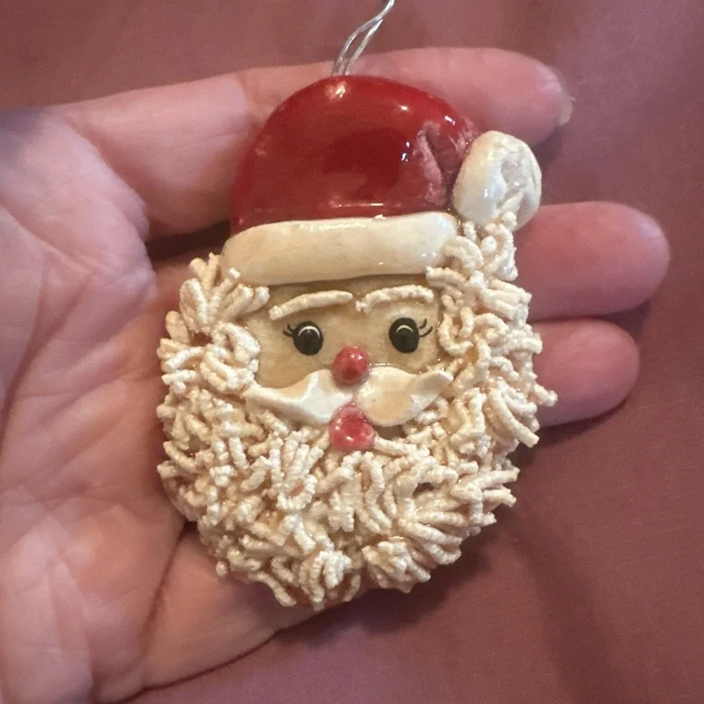 4 Vtg Salt Dough Polymer Christmas Ornaments Santa Goose Unicorn Rocking Horse